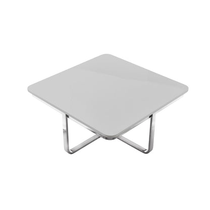 35" Light Gray And Silver Metallic Wood And Stainless Steel Square Coffee Table - Fluent Trends Coffee Tables