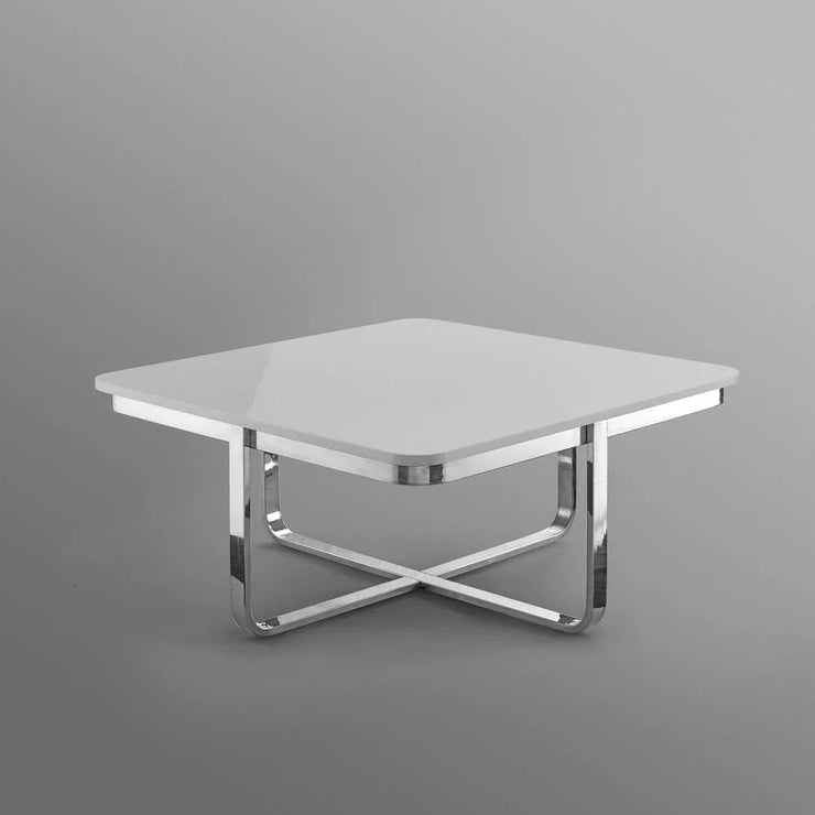 35" Light Gray And Silver Metallic Wood And Stainless Steel Square Coffee Table - Fluent Trends