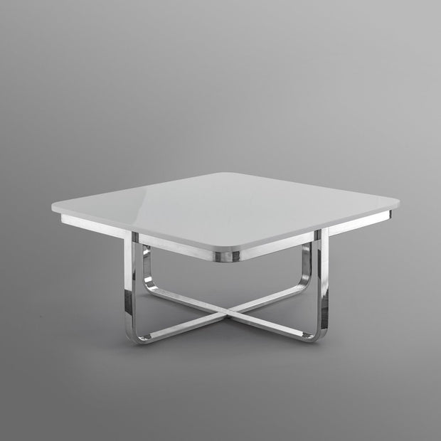 35" Light Gray And Silver Metallic Wood And Stainless Steel Square Coffee Table - Fluent Trends Coffee Tables