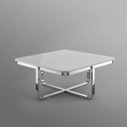 35" Light Gray And Silver Metallic Wood And Stainless Steel Square Coffee Table - Fluent Trends