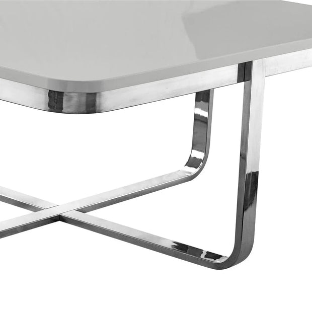 35" Light Gray And Silver Metallic Wood And Stainless Steel Square Coffee Table - Fluent Trends