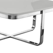 35" Light Gray And Silver Metallic Wood And Stainless Steel Square Coffee Table - Fluent Trends Coffee Tables