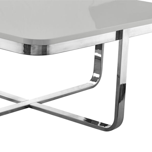35" Light Gray And Silver Metallic Wood And Stainless Steel Square Coffee Table - Fluent Trends Coffee Tables
