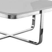 35" Light Gray And Silver Metallic Wood And Stainless Steel Square Coffee Table - Fluent Trends