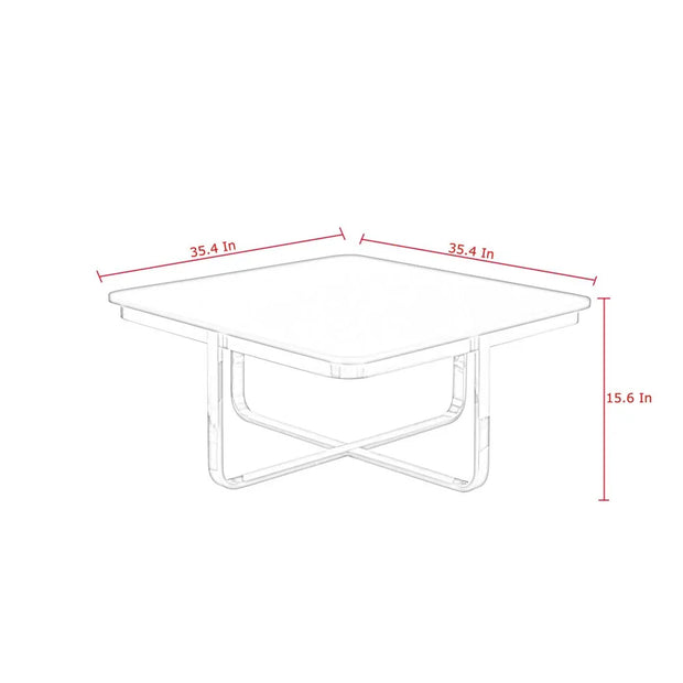 Square coffee table diagram with 35.4 inch width and 15.6 inch height measurements.