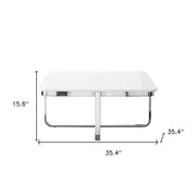 35" Light Gray And Silver Metallic Wood And Stainless Steel Square Coffee Table - Fluent Trends