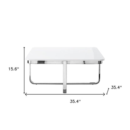 35" White And Silver Metallic Stainless Steel Square Coffee Table HomeRoots