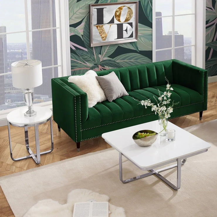 35" Light Gray And Silver Metallic Wood And Stainless Steel Square Coffee Table - Fluent Trends