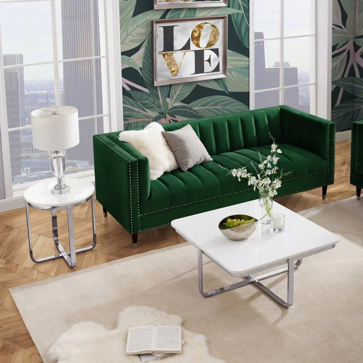 35" Light Gray And Silver Metallic Wood And Stainless Steel Square Coffee Table - Fluent Trends