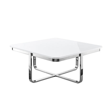 35" White And Silver Metallic Stainless Steel Square Coffee Table HomeRoots