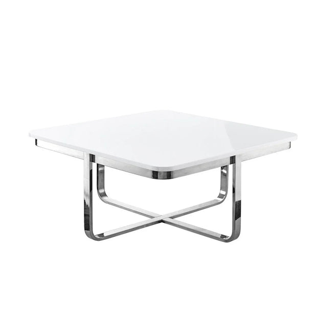 35" Light Gray And Silver Metallic Wood And Stainless Steel Square Coffee Table - Fluent Trends