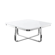 35" Light Gray And Silver Metallic Wood And Stainless Steel Square Coffee Table - Fluent Trends