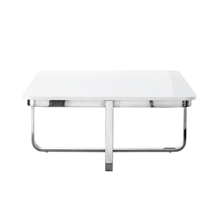 35" Light Gray And Silver Metallic Wood And Stainless Steel Square Coffee Table - Fluent Trends
