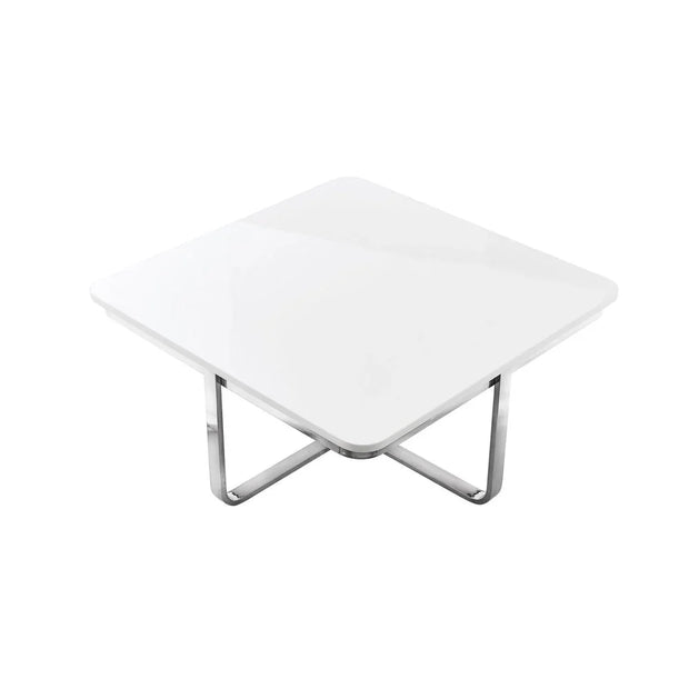 35" Light Gray And Silver Metallic Wood And Stainless Steel Square Coffee Table - Fluent Trends