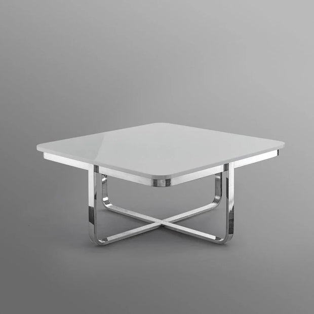 35" Light Gray And Silver Metallic Wood And Stainless Steel Square Coffee Table - Fluent Trends
