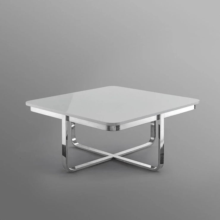 35" Light Gray And Silver Metallic Wood And Stainless Steel Square Coffee Table - Fluent Trends