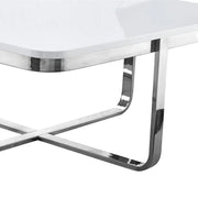 35" Light Gray And Silver Metallic Wood And Stainless Steel Square Coffee Table - Fluent Trends