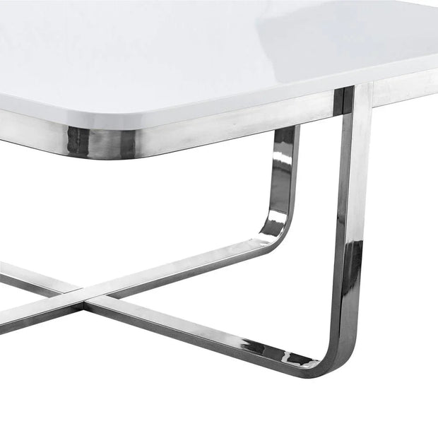 35" Light Gray And Silver Metallic Wood And Stainless Steel Square Coffee Table - Fluent Trends