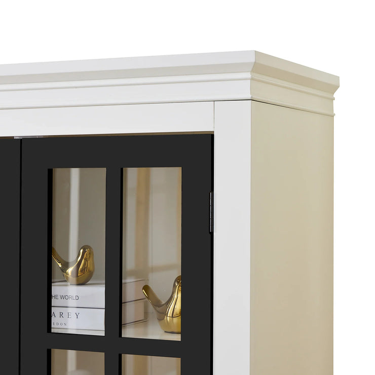 Rustic Style Display Curio Cabinet with Lattice Window Doors for Collectibles | White & Black - Fluent Trends