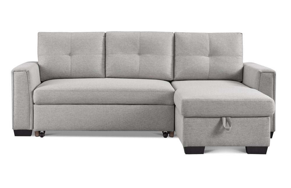 92" Light Gray Polyester Blend Convertible Futon Sleeper Sofa With Black Legs - Fluent Trends