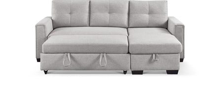 92" Light Gray Polyester Blend Convertible Futon Sleeper Sofa With Black Legs - Fluent Trends