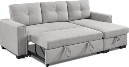 92" Light Gray Polyester Blend Convertible Futon Sleeper Sofa With Black Legs - Fluent Trends
