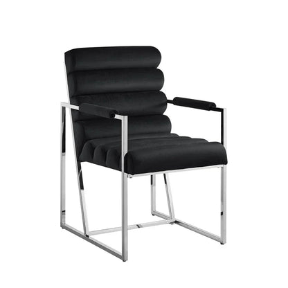 Modern black velvet accent chair with chrome metal frame, premium home furniture by Fluent Trends