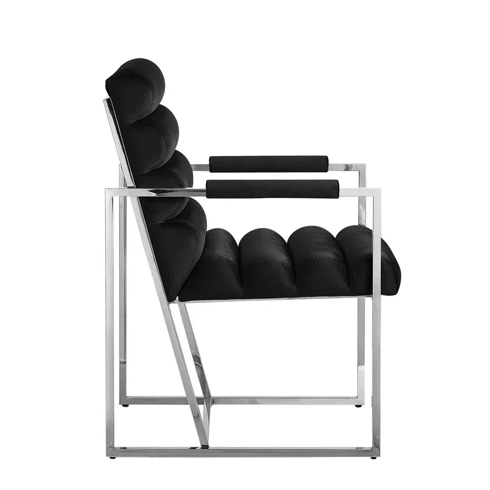 Modern black velvet accent chair with chrome frame, premium stylish furniture from Fluent Trends