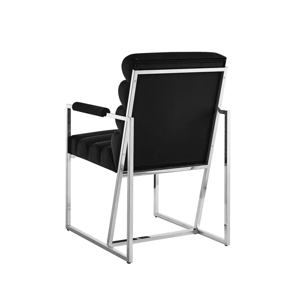 Modern black velvet chair with chrome frame, luxury home furniture from Fluent Trends