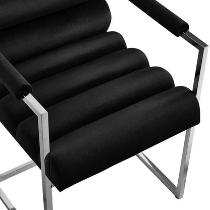 Modern black velvet accent chair with chrome frame, stylish home furniture by Fluent Trends