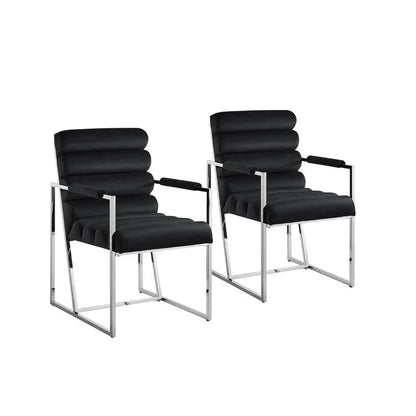 Pair of modern black upholstered chairs with chrome frames, Fluent Trends furniture