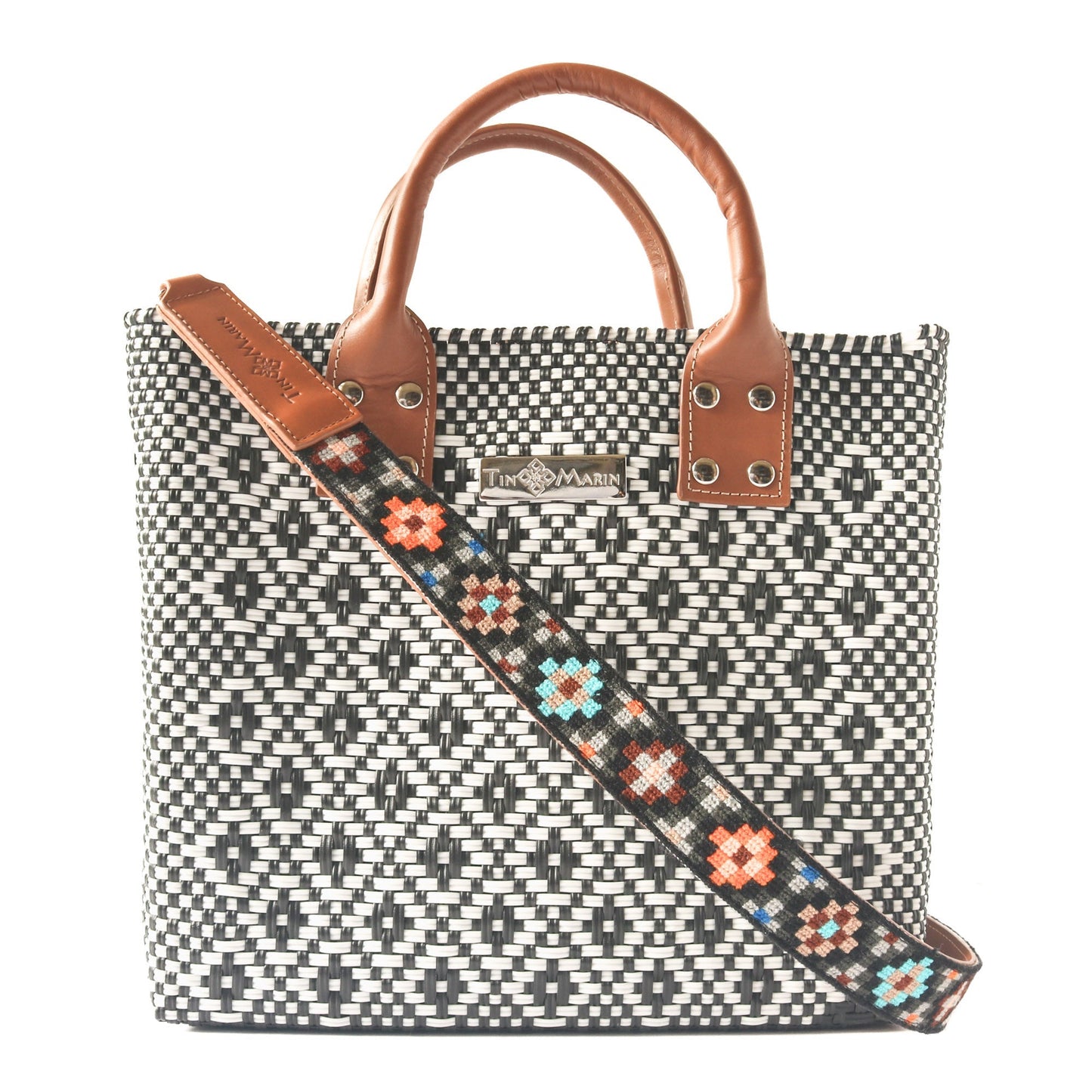 Panda Large Woven Crossbody Bag with Leather - Fluent Trends Cross Body Bags