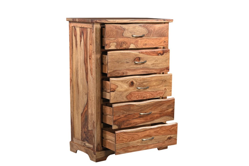 Solid Wood Live Edge Chest | Five-Drawer Sheesham Wood