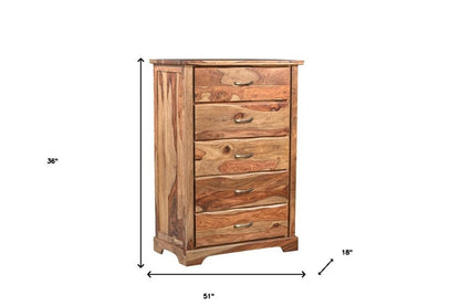 Solid Wood Live Edge Chest | Five-Drawer Sheesham Wood