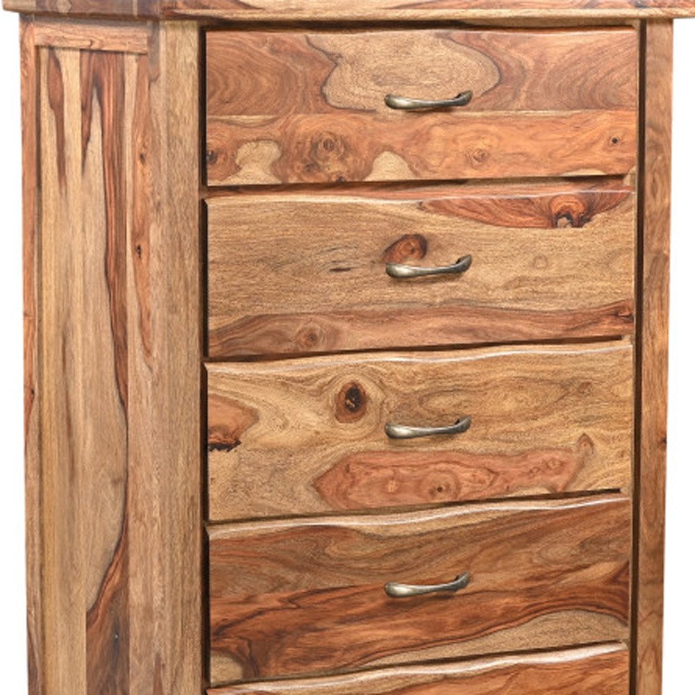 Solid Wood Live Edge Chest | Five-Drawer Sheesham Wood