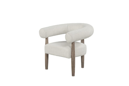 29" Off White and Ash Gray Fabric And Wood Arm Chair