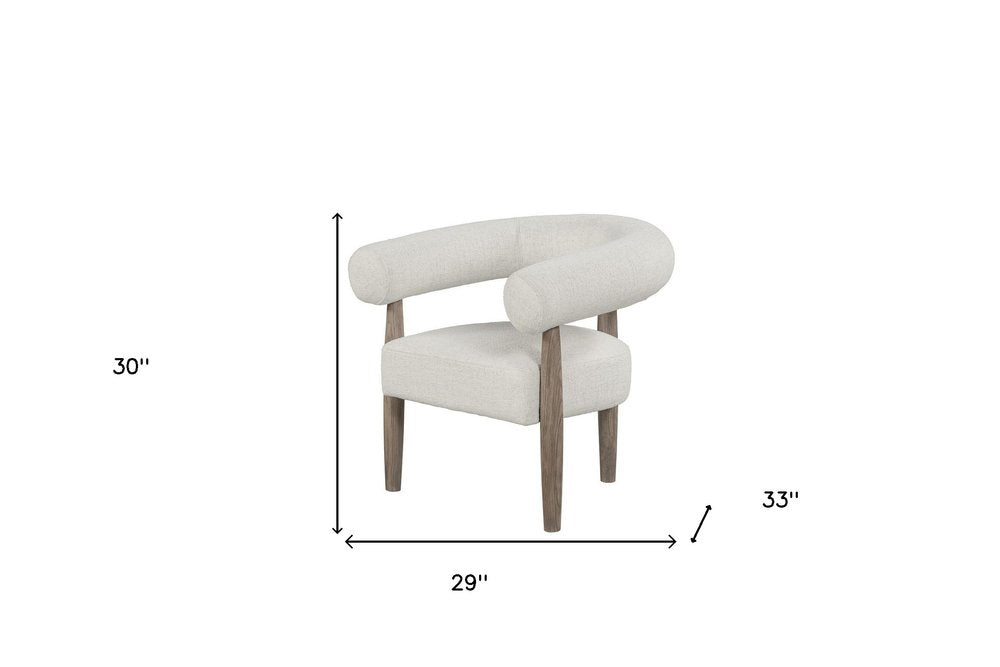29" Off White and Ash Gray Fabric And Wood Arm Chair HomeRoots
