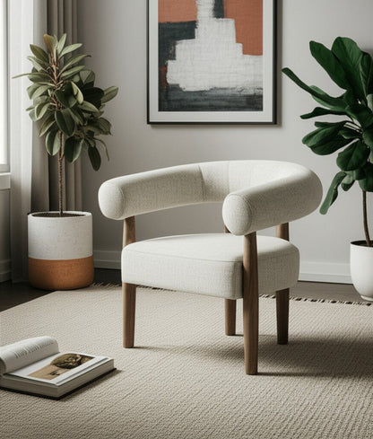 29" Off White and Ash Gray Fabric And Wood Arm Chair HomeRoots
