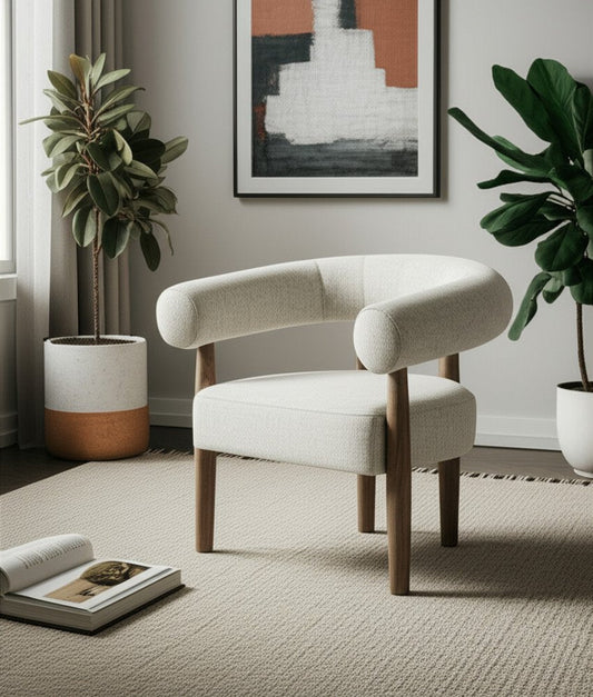 29" Off White and Ash Gray Fabric And Wood Arm Chair HomeRoots