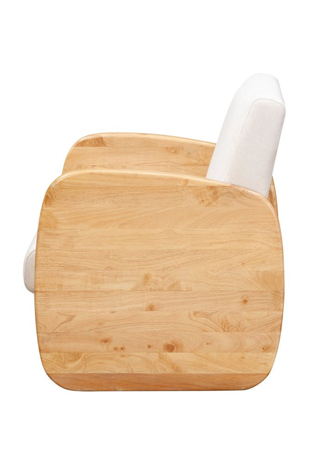 29" White And Natural Linen Arm Chair - Fluent Trends Accent Chairs