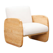 29" White And Natural Linen Arm Chair - Fluent Trends Accent Chairs