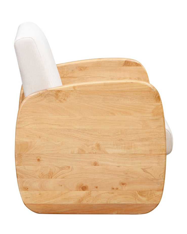 29" White And Natural Linen Arm Chair - Fluent Trends Accent Chairs