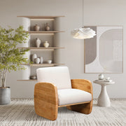 29" White And Natural Linen Arm Chair - Fluent Trends Accent Chairs