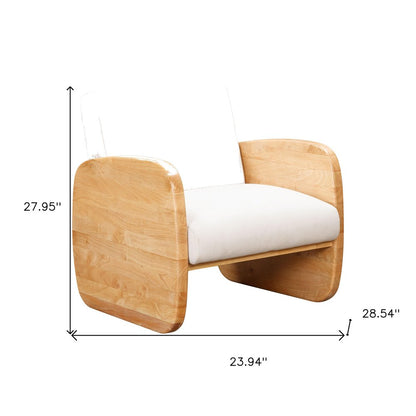 29" White And Natural Linen Arm Chair