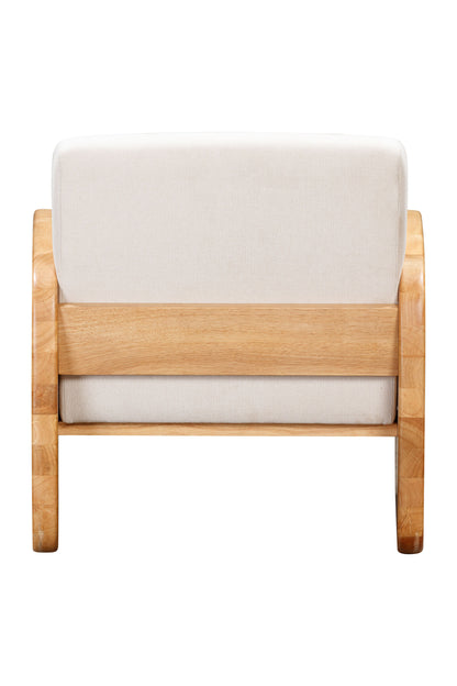 24" White And Natural Linen And Wood Arm Chair