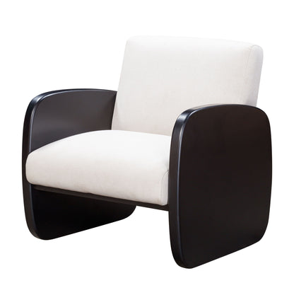 29" White And Black Linen And Wood Arm Chair