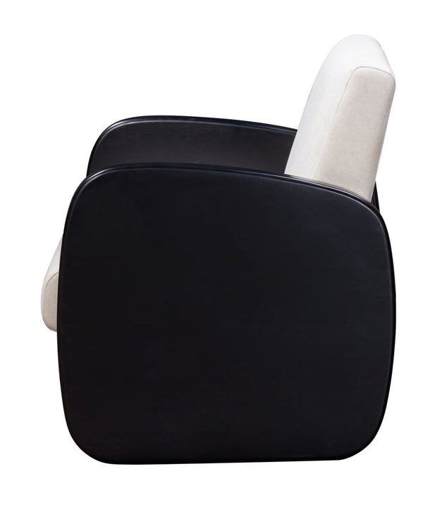 29" White And Black Linen Arm Chair - Fluent Trends Accent Chairs