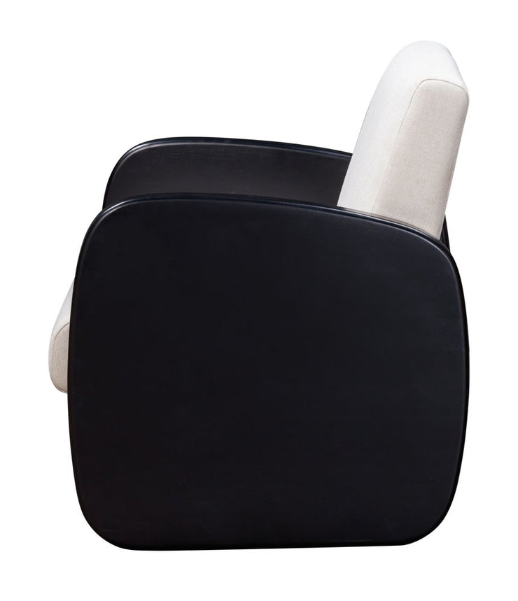 29" White And Black Linen Arm Chair - Fluent Trends Accent Chairs