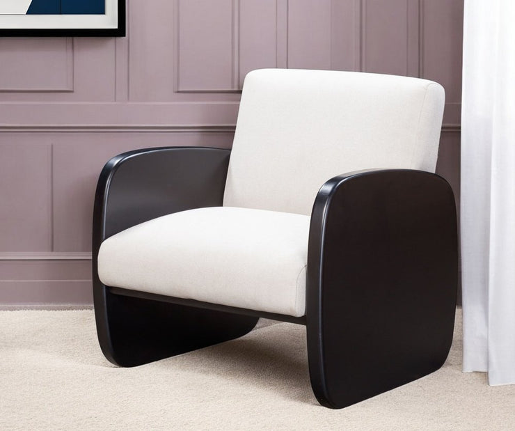 29" White And Black Linen Arm Chair - Fluent Trends Accent Chairs