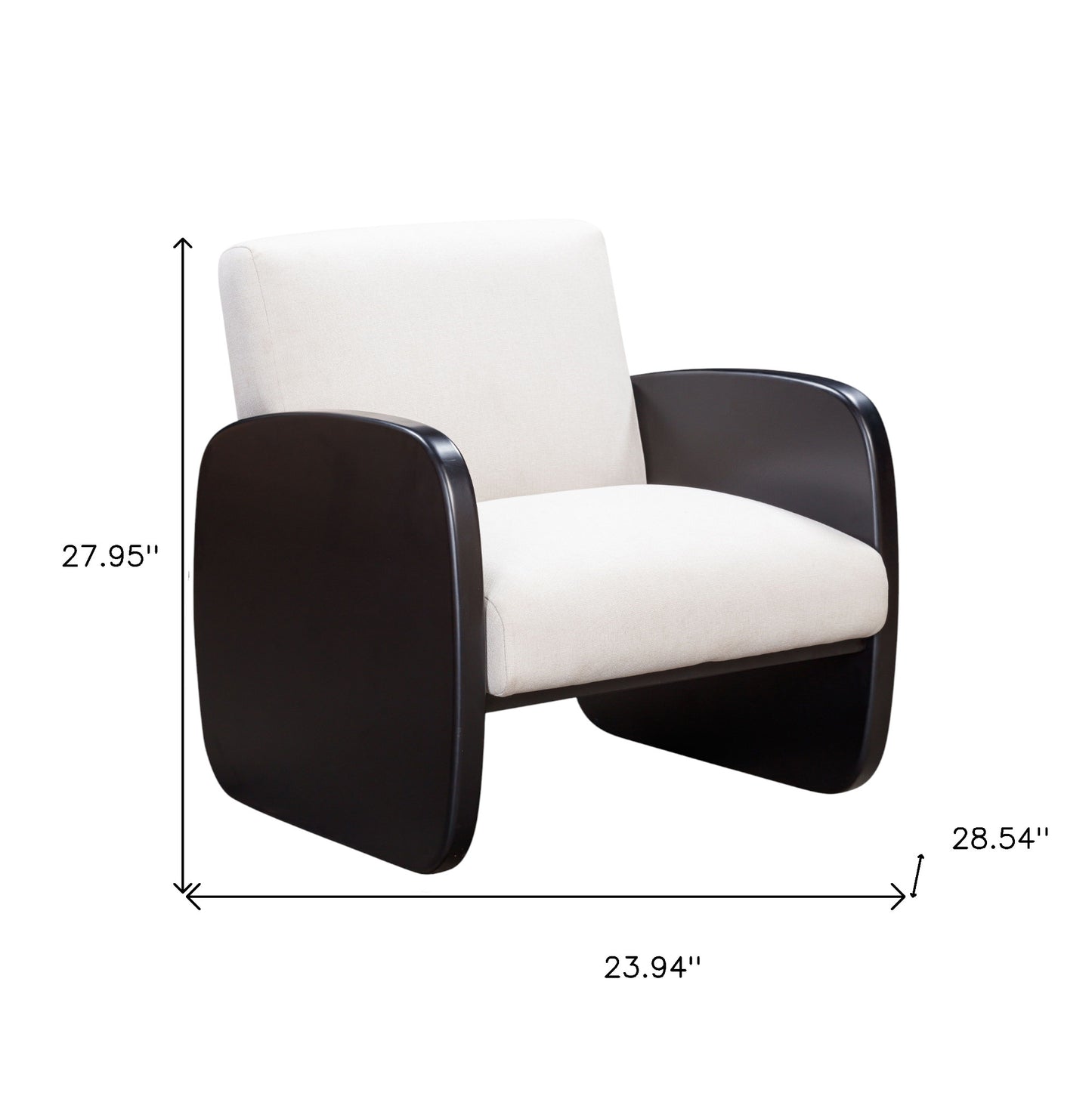 29" White And Black Linen And Wood Arm Chair